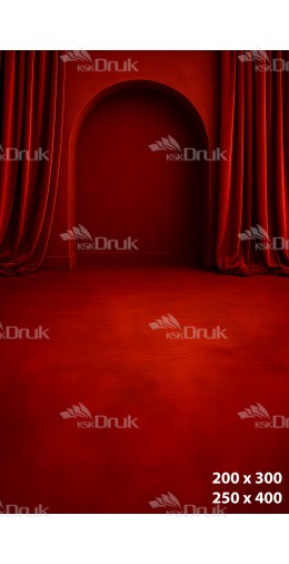 Tło fotograficzne artystyczne – czerwony łuk z aksamitnymi zasłonami | 3698